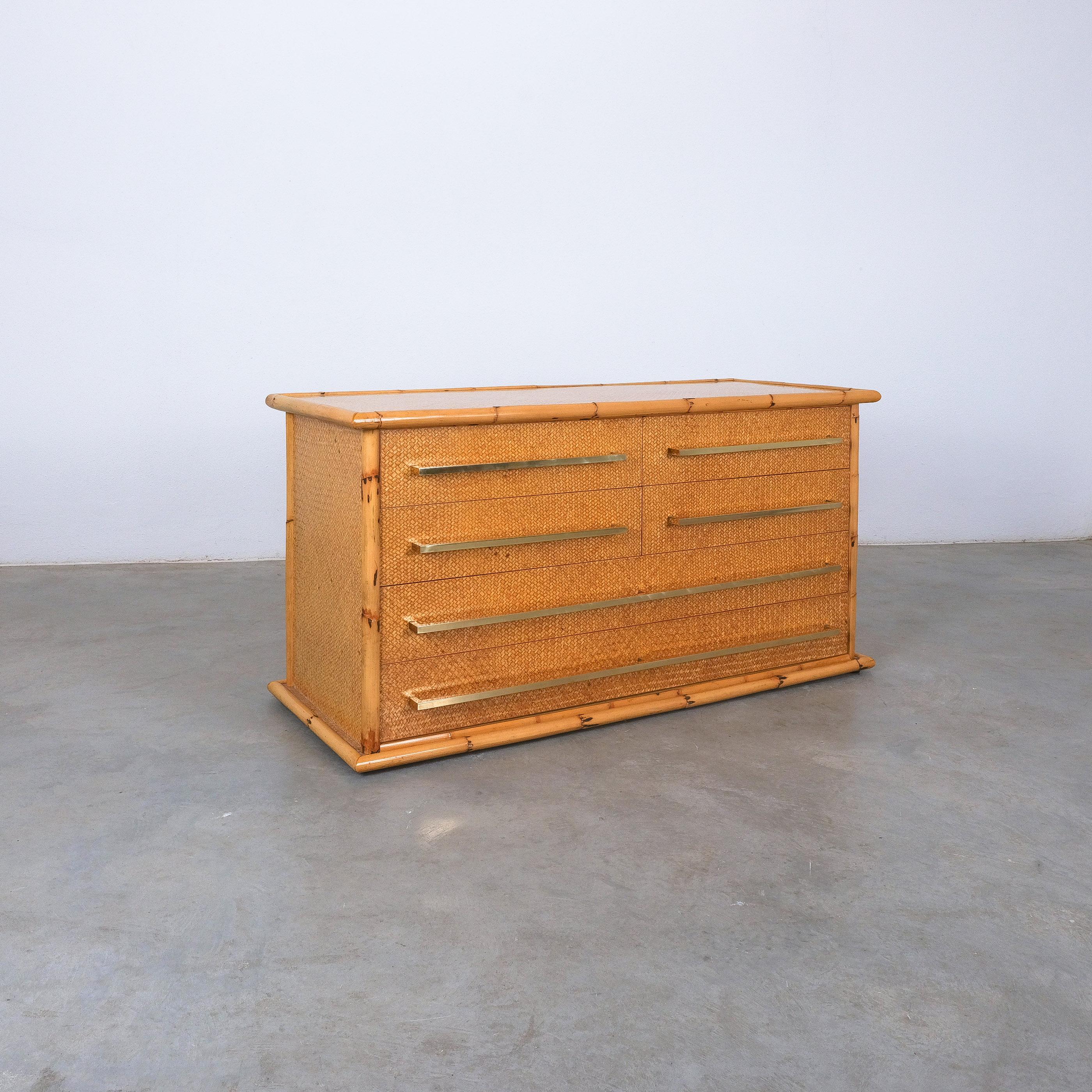 Specchio in ottone e bambù Vivai del Sud , Midcentury, Italia in vendita 2