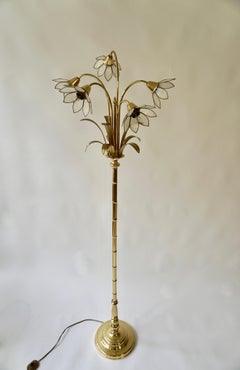 Bamboo Brass Palm Leave Floor Lamp with Capiz Shade