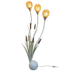 Bamboo and Bulrush Floor Lamp with Shell Shades, 1970s-1980s