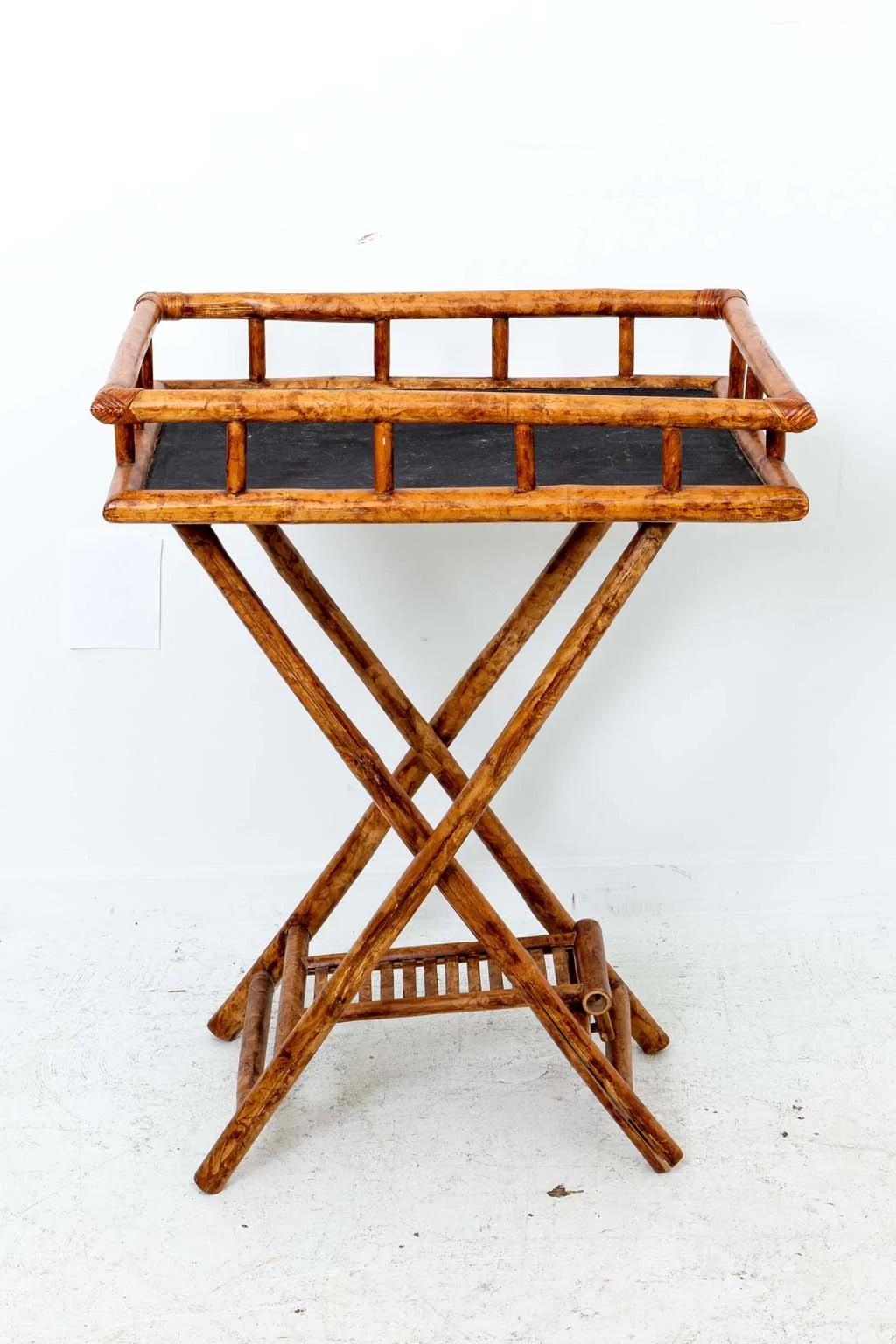 Bamboo butler stand with removeable tray with bamboo gallery rail on folding bamboo stand 