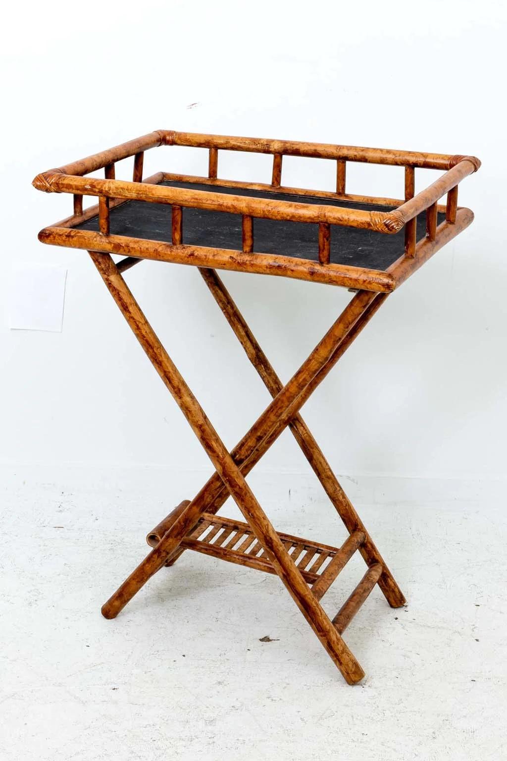 Bamboo Butler Tray On Stand For Sale 2
