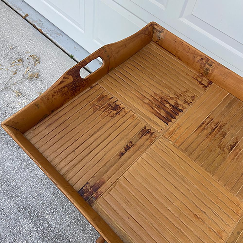 Bamboo Butler's Tray and Stand In Distressed Condition For Sale In Sarasota, FL