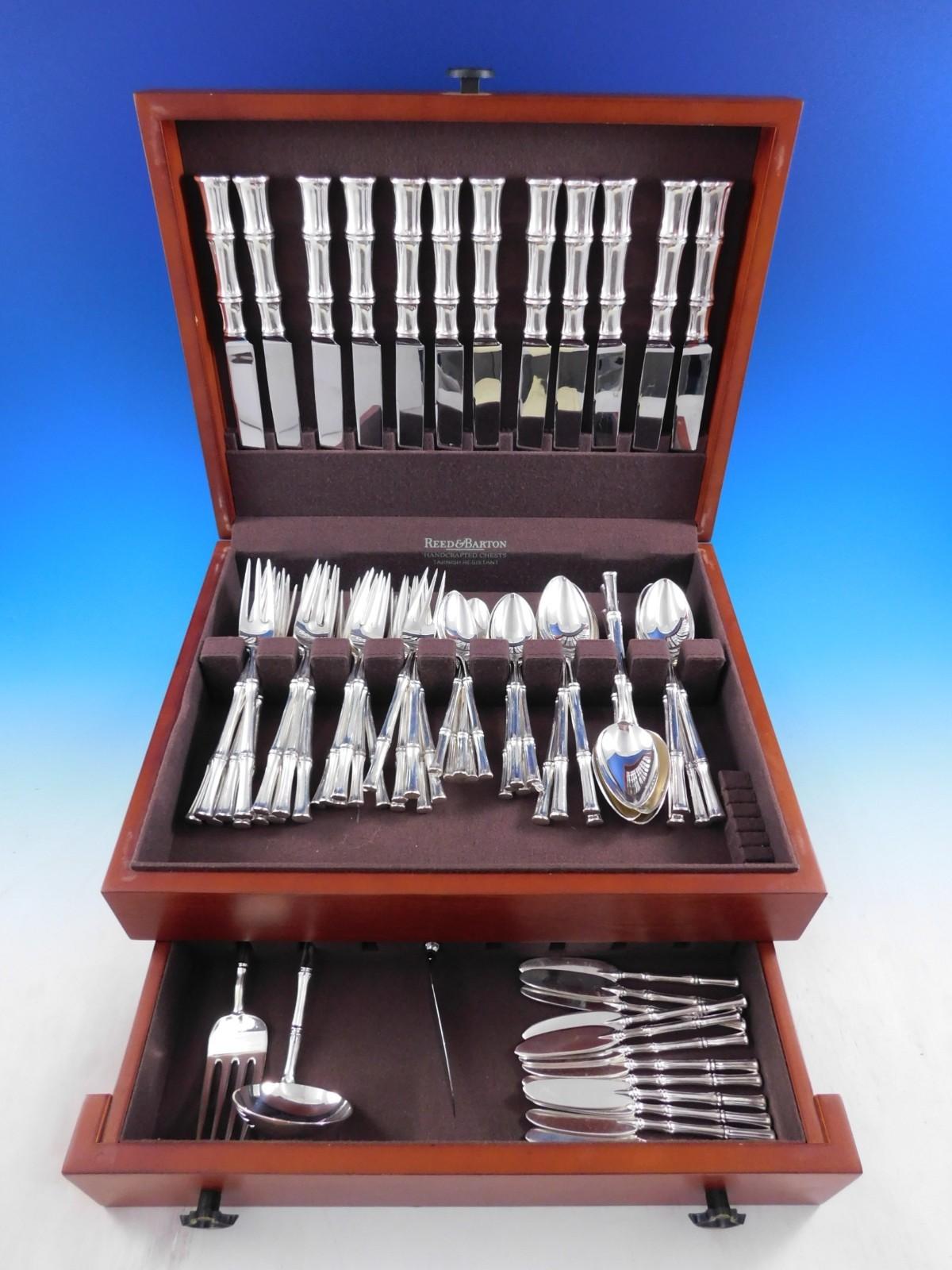 Bamboo by Tiffany Sterling Silber Besteck Set für 12 Service 75 Stück Abendessen im Angebot 3