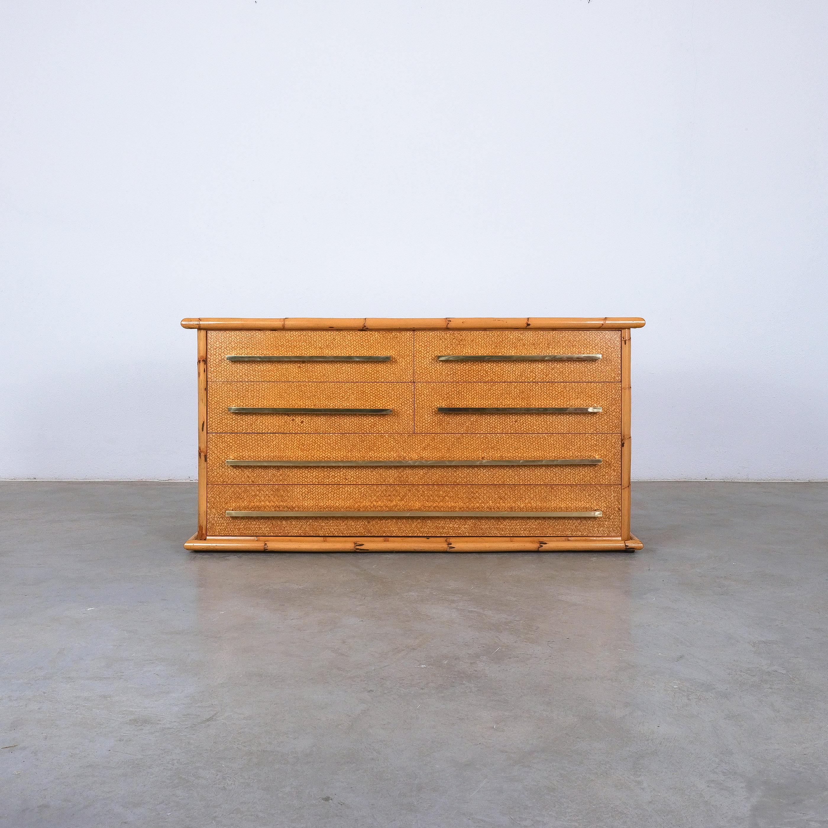 Bamboo Cane and Brass Commode Chest of Drawers by Vivai del Sud, Italy, 1975 - Dimensions are 51