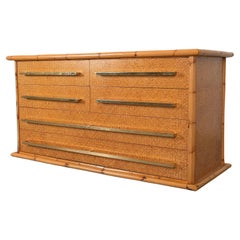 Vintage Bamboo Cane and Brass Commode Chest of Drawers by Vivai del Sud, Italy, 1975