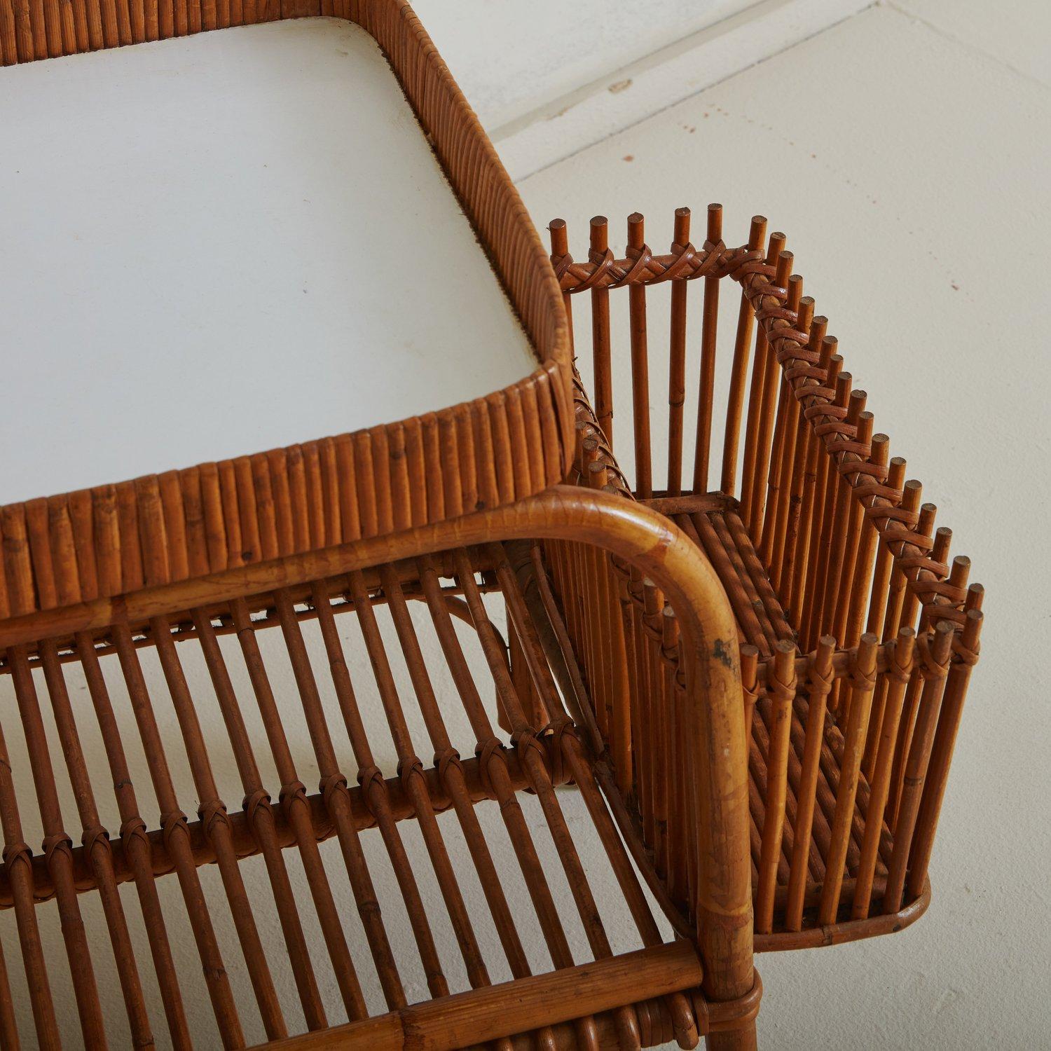 Bamboo + Cane Bar Cart, France 20th Century 5