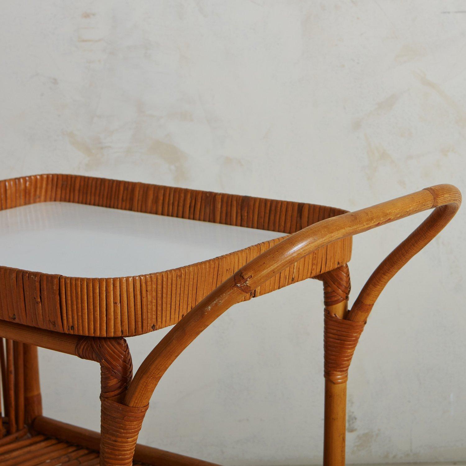 Bamboo + Cane Bar Cart, France 20th Century For Sale 6