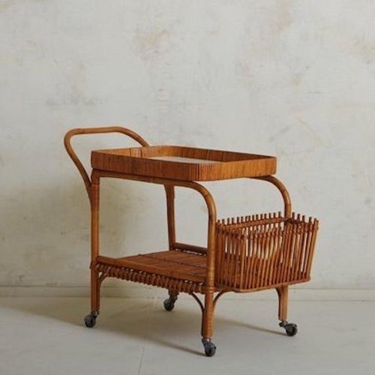 Bamboo + Cane Bar Cart, France 20th Century For Sale at 1stDibs