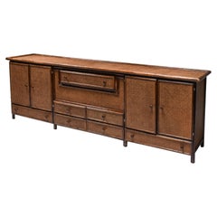 Vintage Bamboo & Cane Credenza with Multiple Drawers, Italy, 1970s