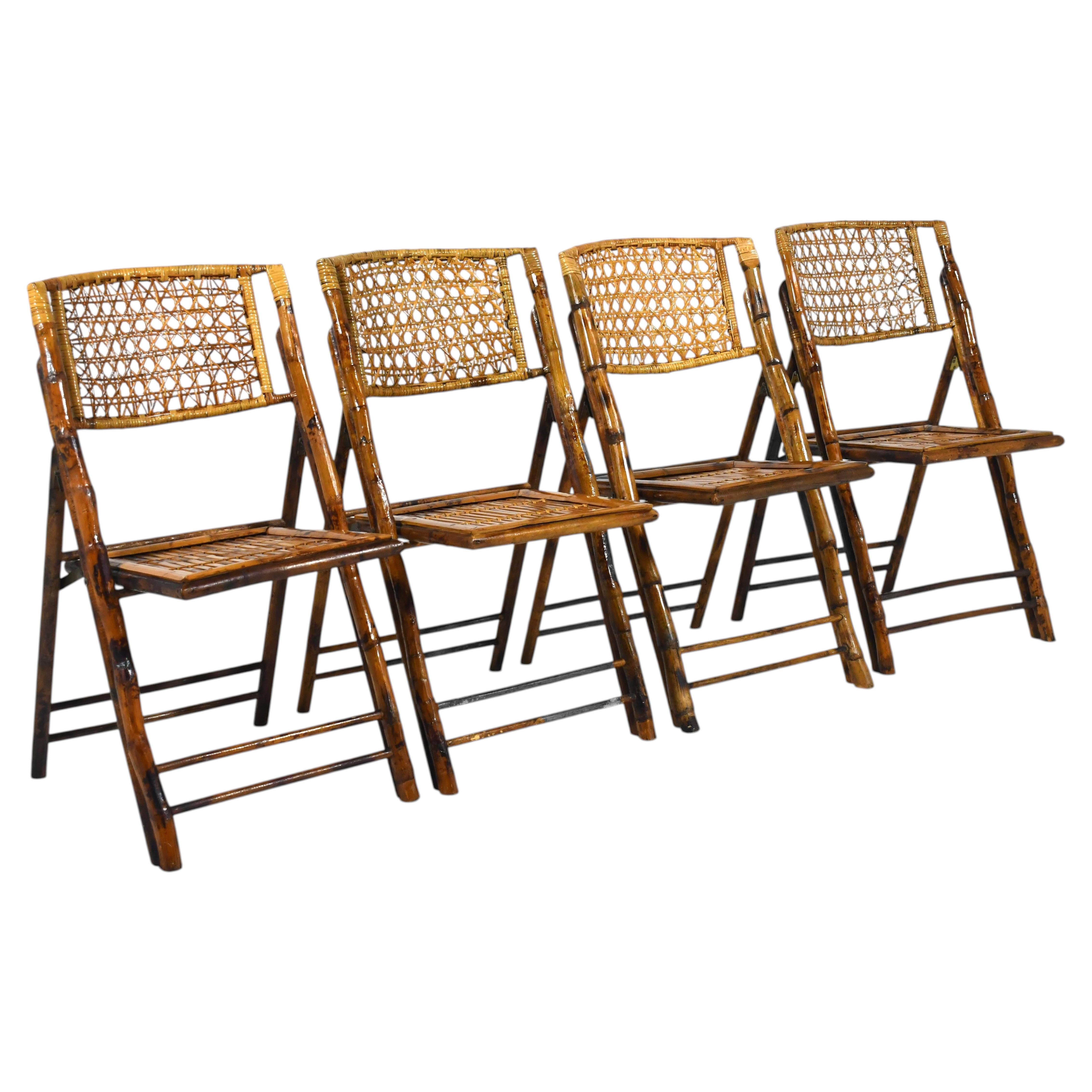 Bamboo & Cane Folding Side Chairs