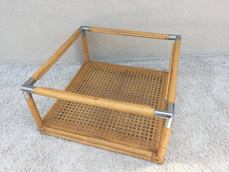 Bamboo Cane Shelf TwoTier, Glass Top Cocktail Table at 1stDibs