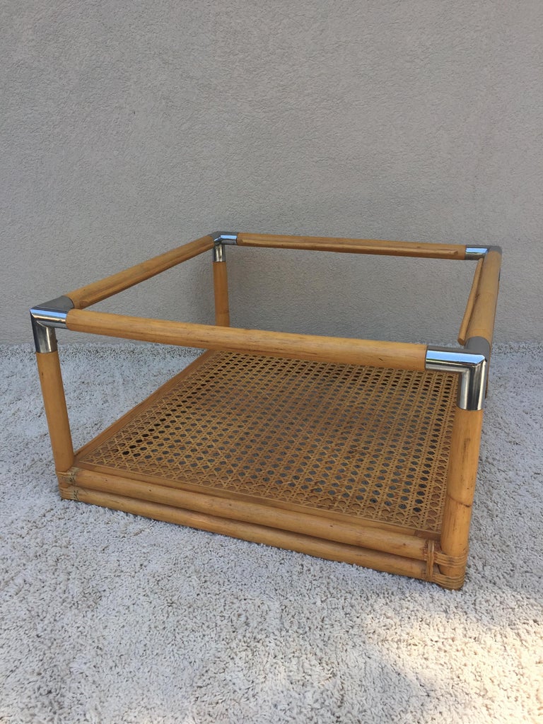 Bamboo Cane Shelf TwoTier, Glass Top Cocktail Table at 1stDibs