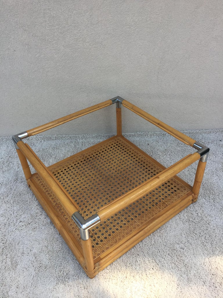 Bamboo Cane Shelf TwoTier, Glass Top Cocktail Table at 1stDibs