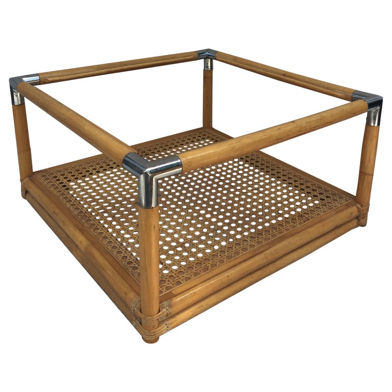 Bamboo Cane Shelf TwoTier, Glass Top Cocktail Table at 1stDibs