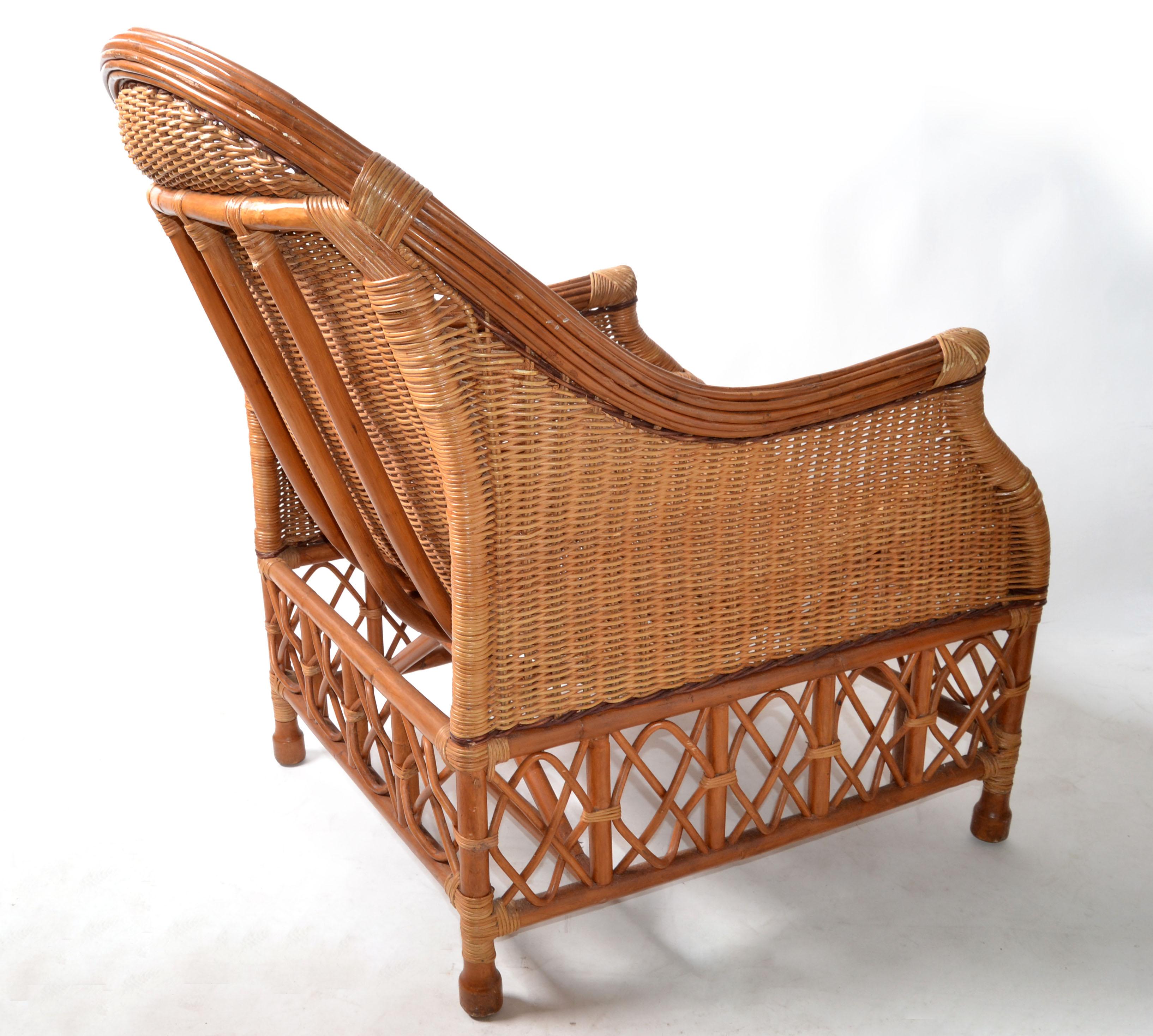 Bamboo, Cane & Wicker Lounge Chair Handwoven Bohemian 1960 Mid-Century Modern For Sale 5