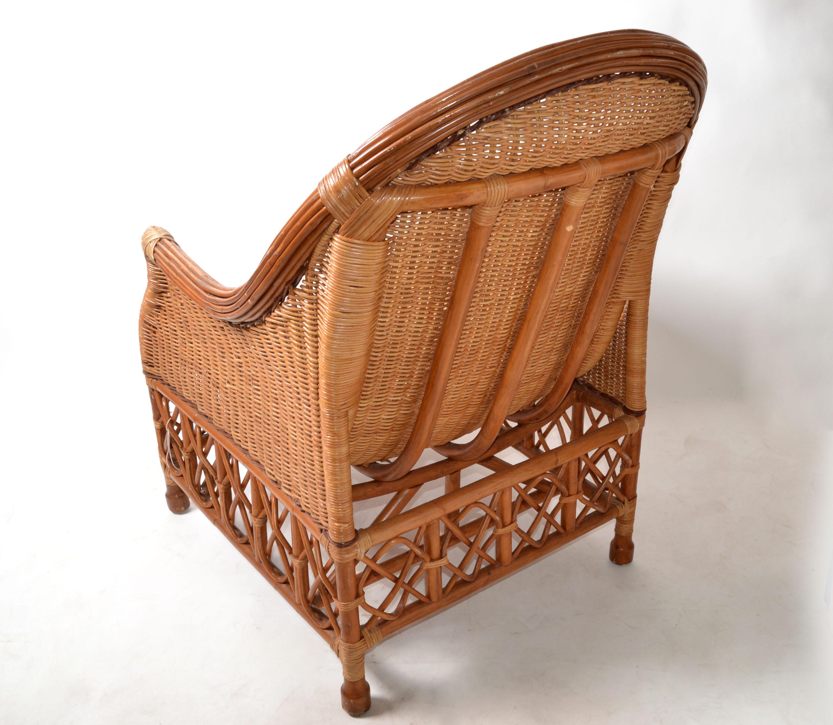 Bamboo, Cane & Wicker Lounge Chair Handwoven Bohemian 1960 Mid-Century Modern For Sale 6