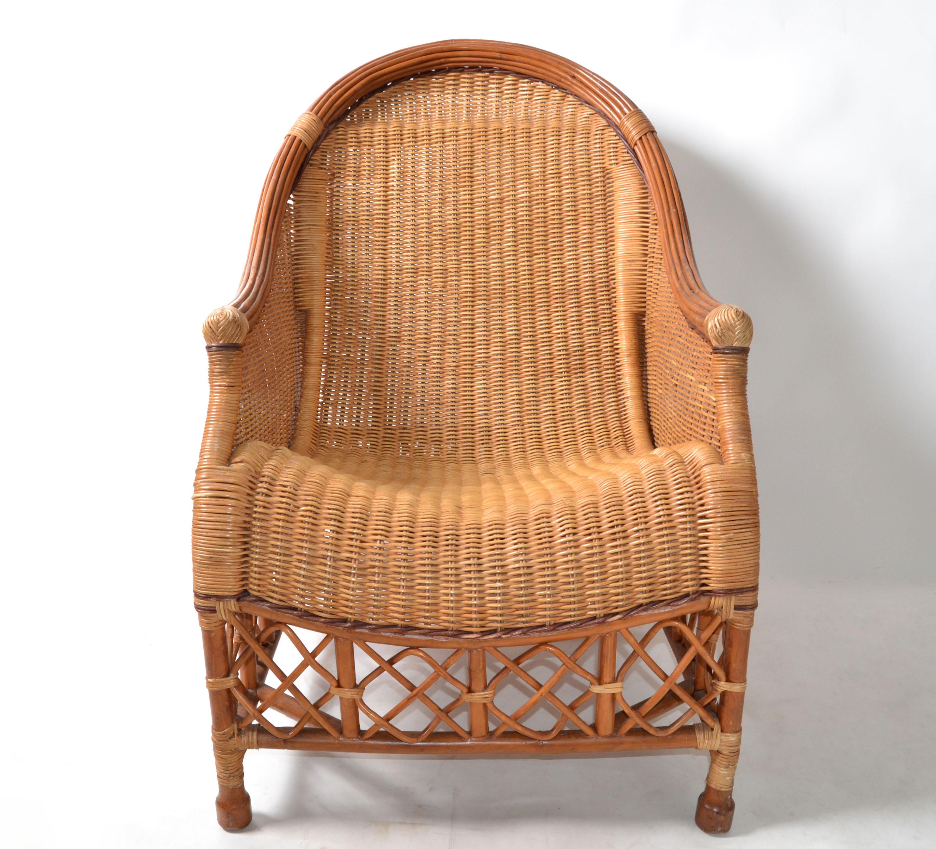 Bamboo, Cane & Wicker Lounge Chair Handwoven Bohemian 1960 Mid-Century Modern For Sale 8