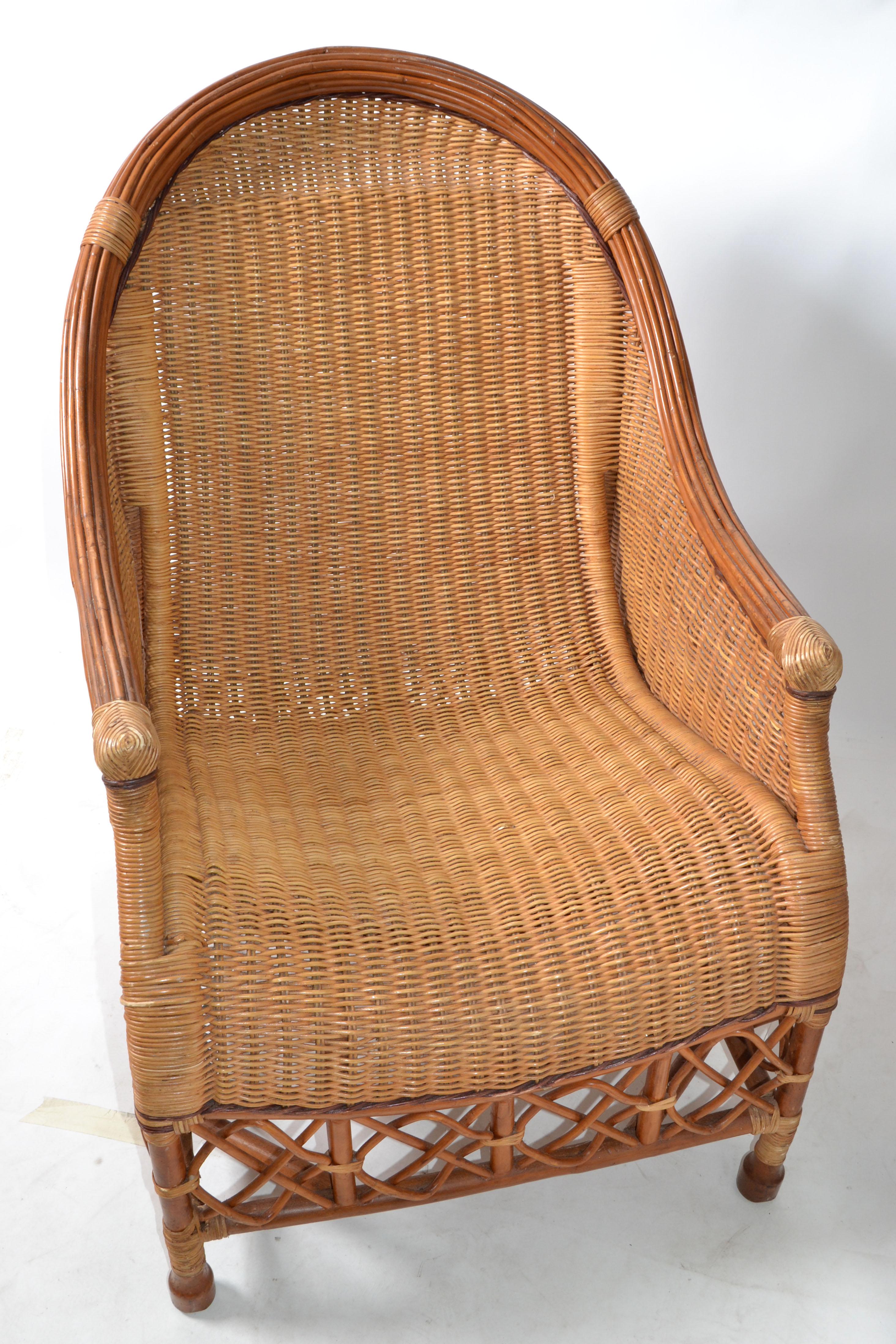 Hand-Crafted Bamboo, Cane & Wicker Lounge Chair Handwoven Bohemian 1960 Mid-Century Modern For Sale