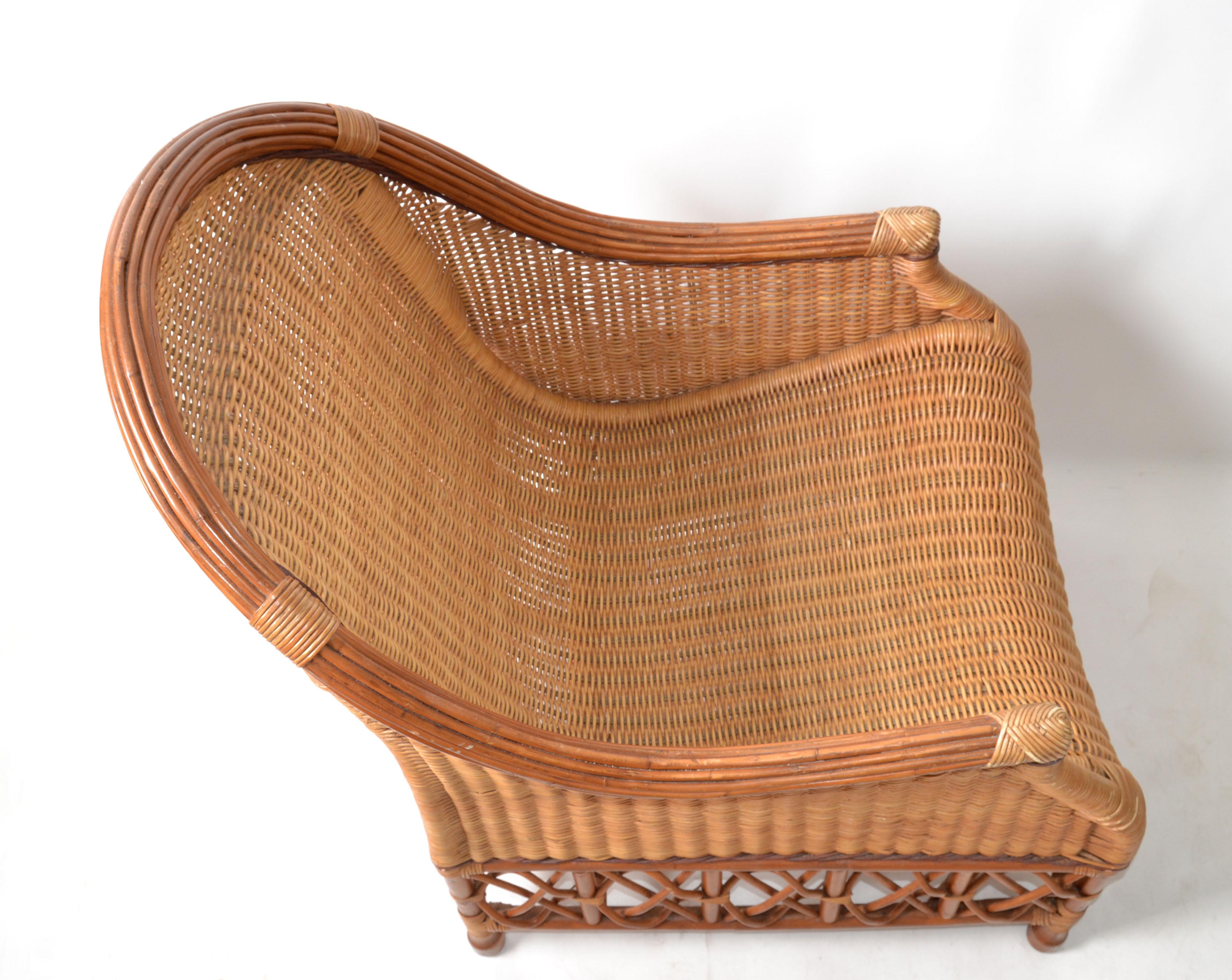 Bamboo, Cane & Wicker Lounge Chair Handwoven Bohemian 1960 Mid-Century Modern In Good Condition For Sale In Miami, FL