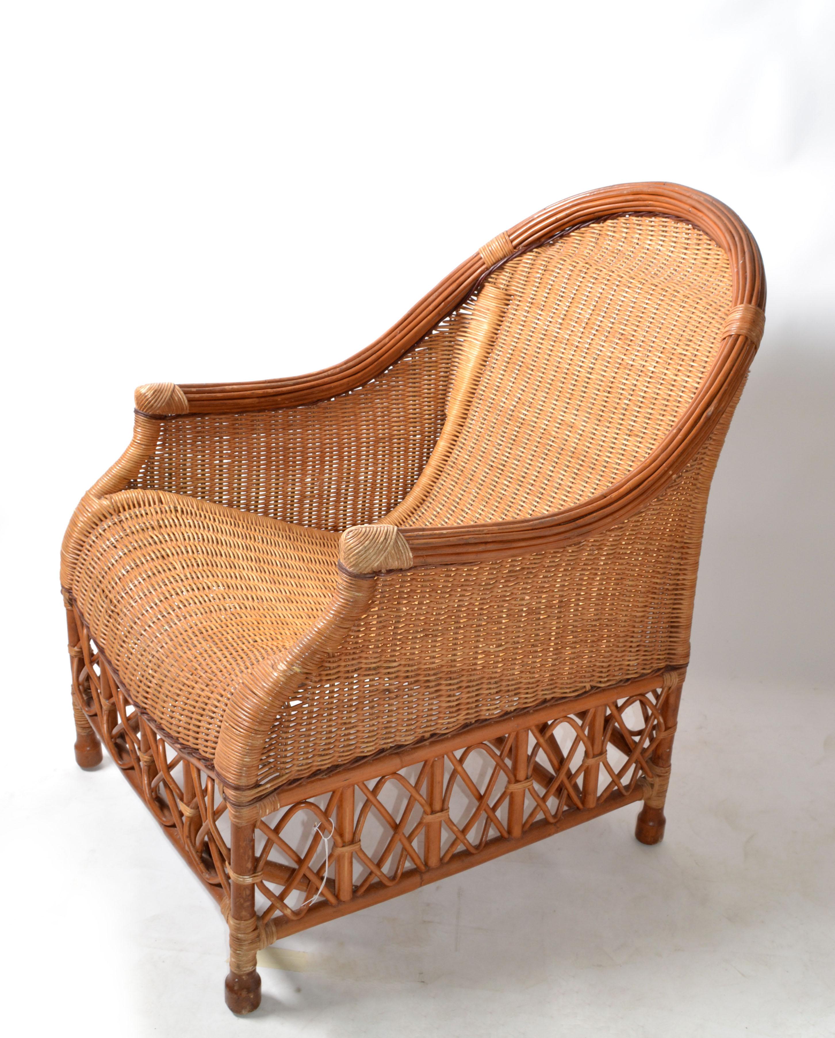 Mid-20th Century Bamboo, Cane & Wicker Lounge Chair Handwoven Bohemian 1960 Mid-Century Modern For Sale