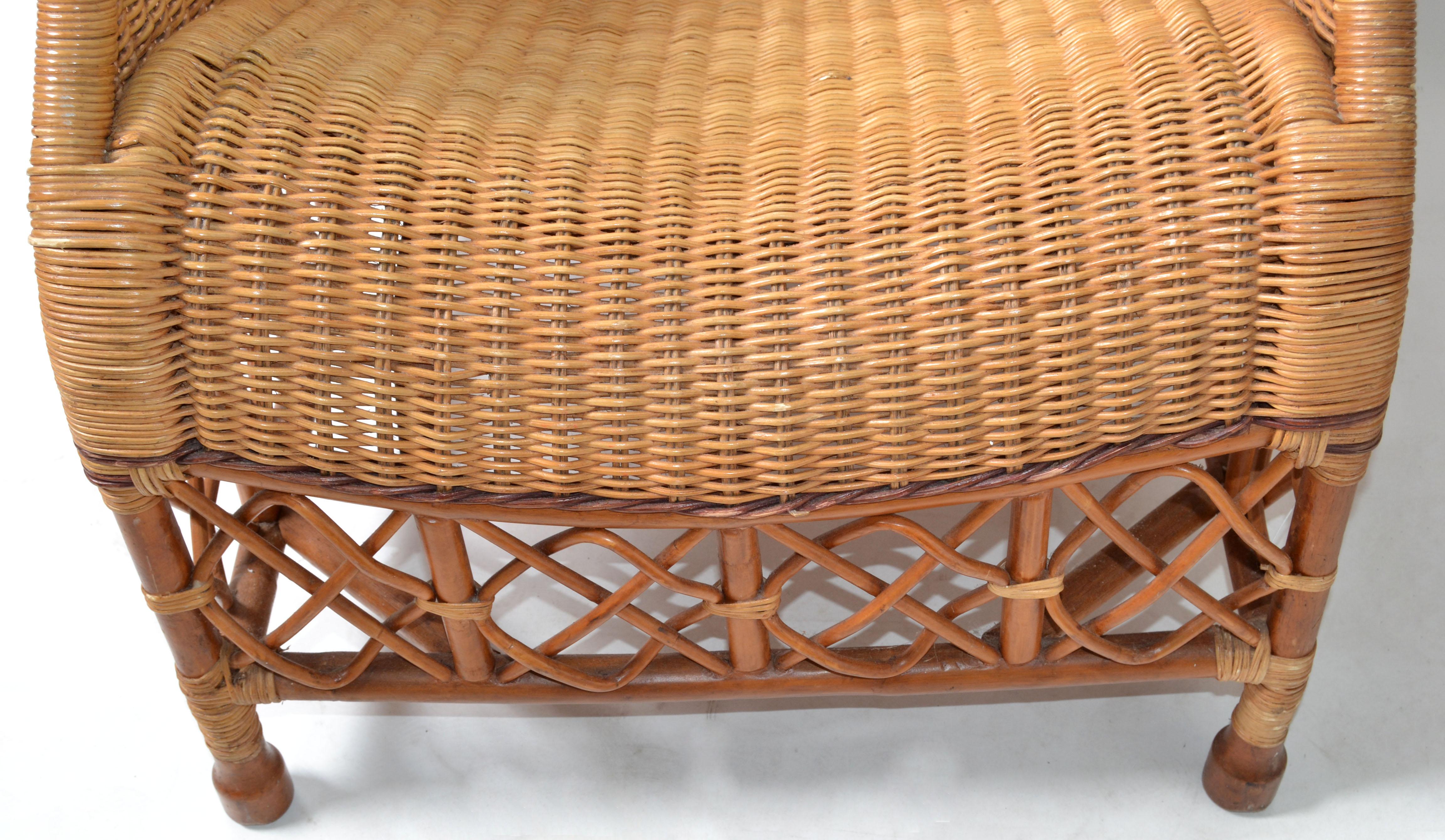 Bamboo, Cane & Wicker Lounge Chair Handwoven Bohemian 1960 Mid-Century Modern For Sale 1