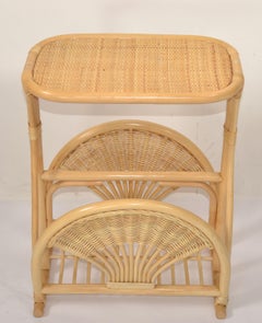 Bamboo Cane Wicker Mid-Century Modern Side Bedside End Sofa Table Magazine Stand