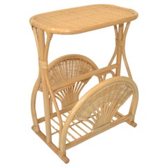 Retro Bamboo Cane Wicker Mid-Century Modern Side Bedside End Sofa Table Magazine Stand