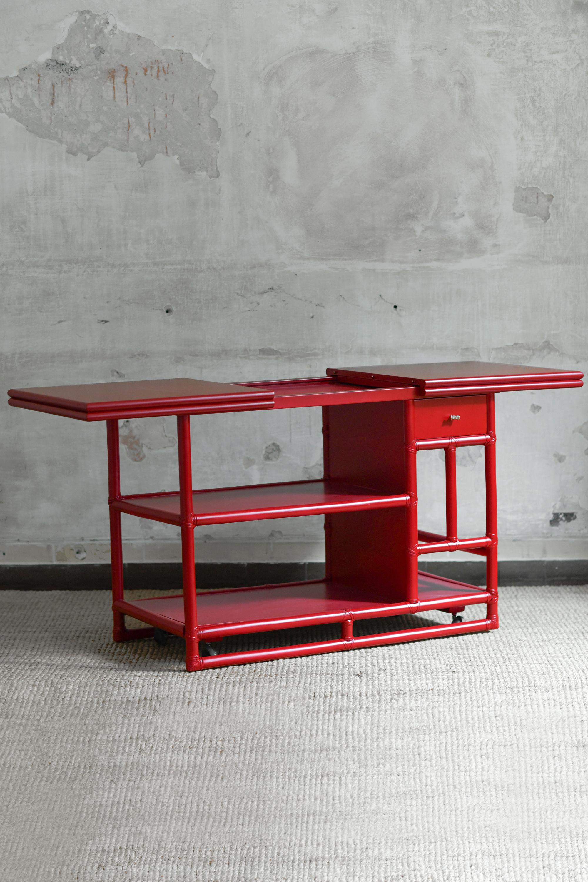 Late 20th Century Bamboo cart server buffet – Lyda Levi for McGuire San Francisco 1970 For Sale