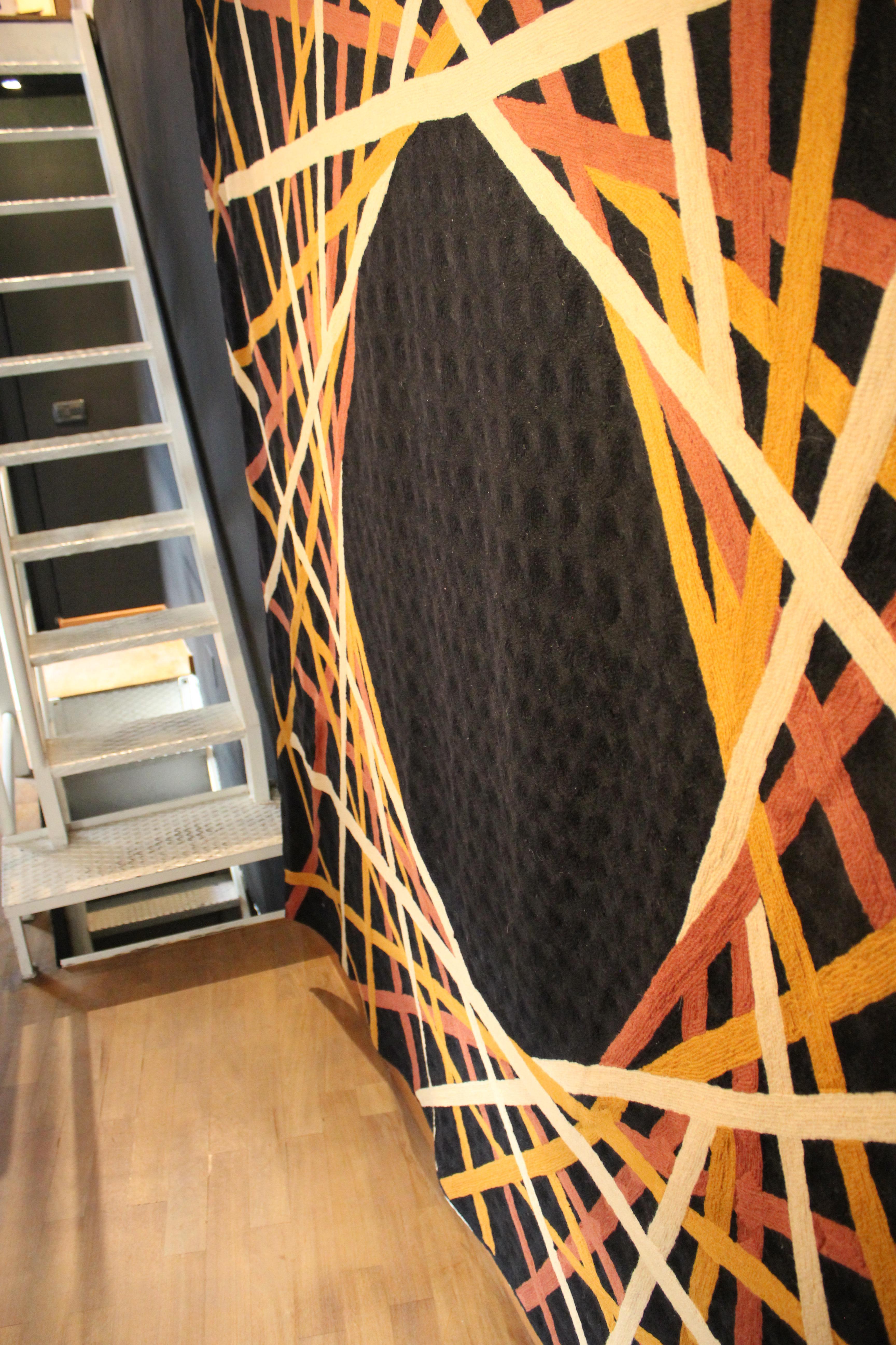 Indian Bamboo Cashmere Wool Chain Stitch Rug Designed by Barbara Frua