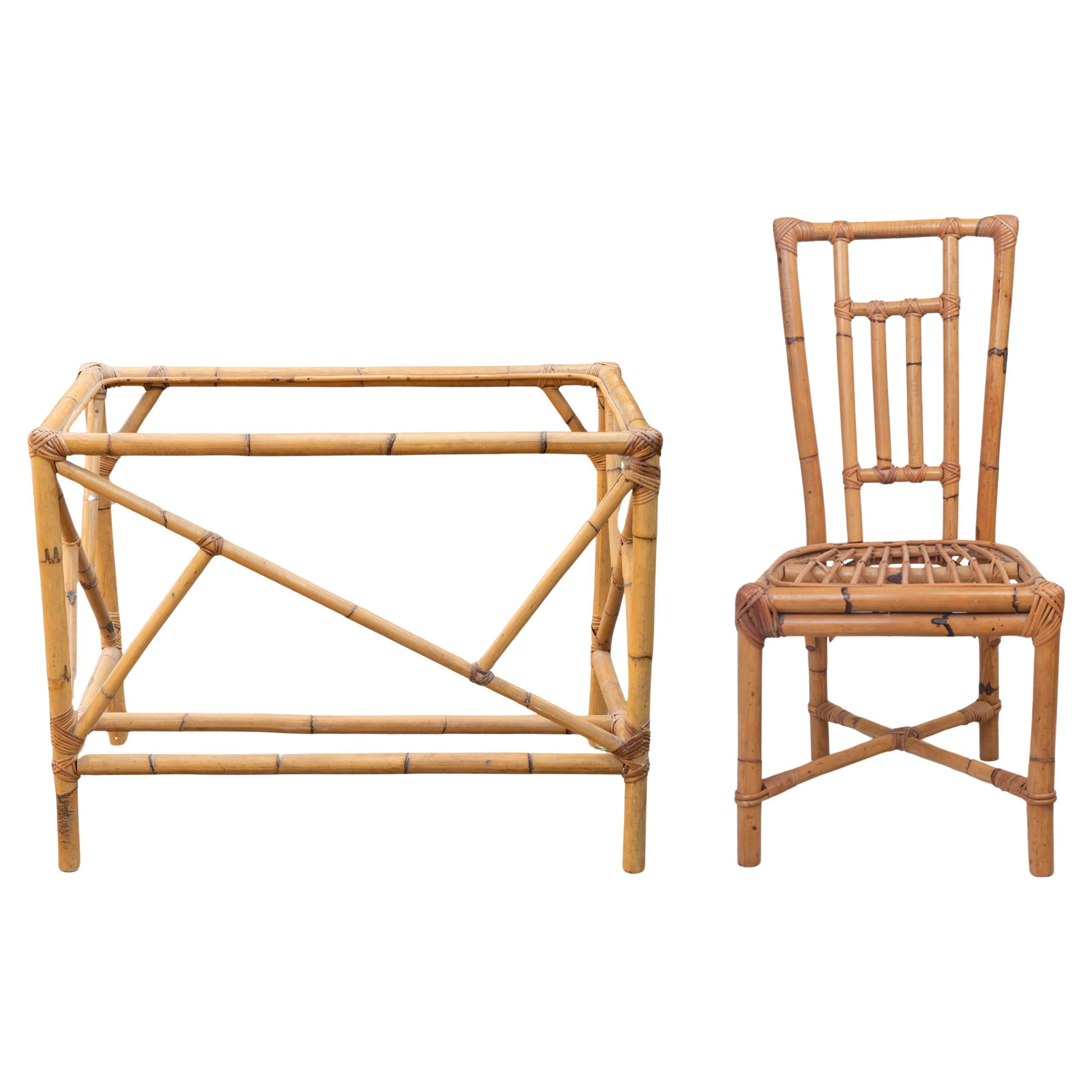 Bamboo Chair and Desk with Glass Top