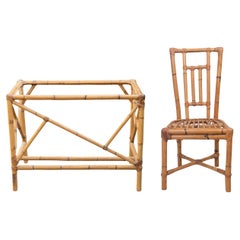 Bamboo Chair and Desk with Glass Top
