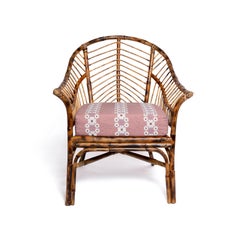 Piolo Bamboo Chair in Natural Honey Rattan, Pink Cushion, Modern, by Louise Roe
