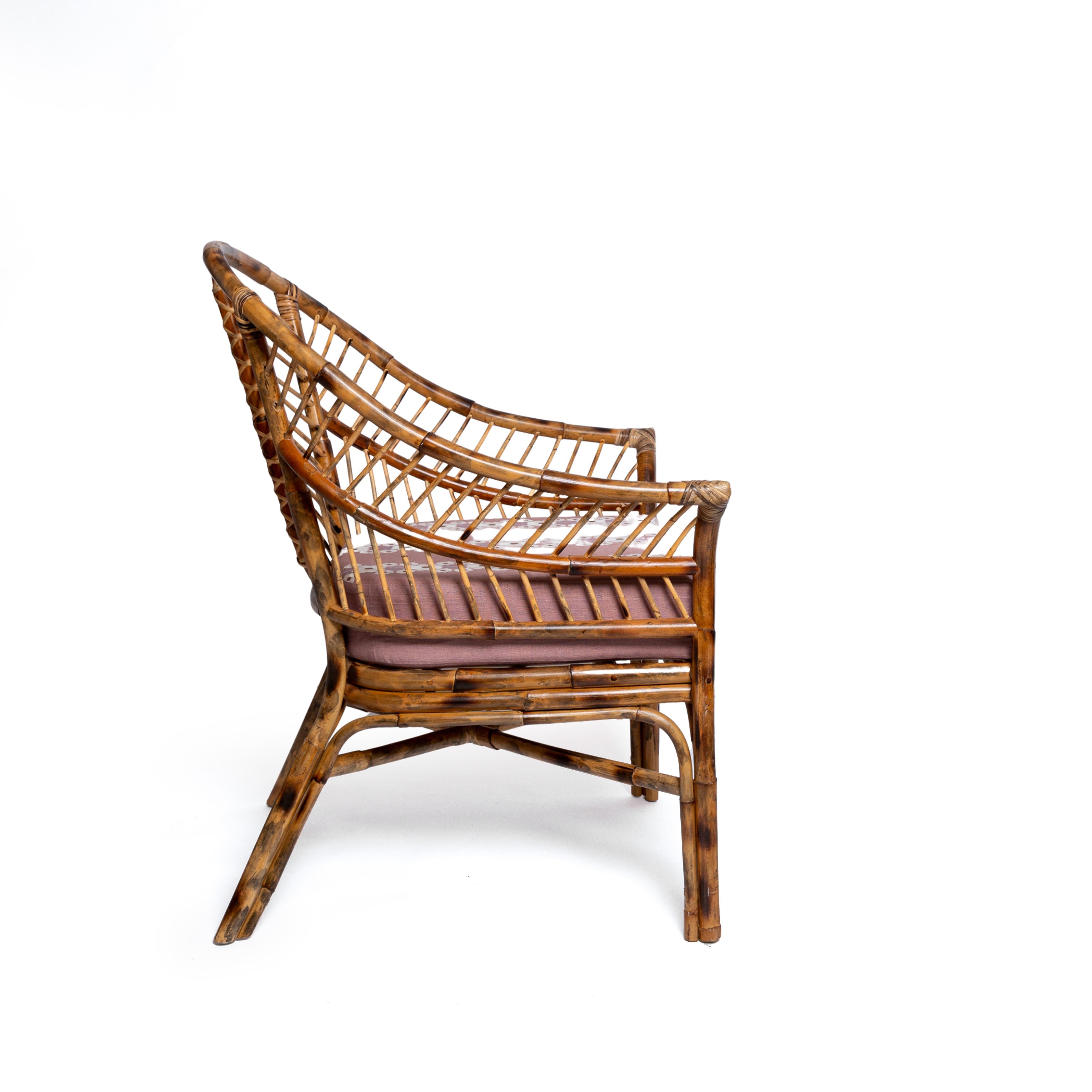 Bamboo Chair in Natural Honey Rattan, Pink Cushion, Modern, by Louise Roe In New Condition In London, GB