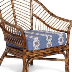 Piolo Bamboo Chair in Natural Rattan, blue cushion, Modern by Sharland England