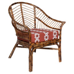 Bamboo Chair in Natural Rattan, blue cushion, Modern by Sharland England