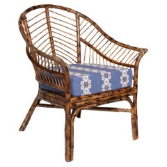 Bamboo Chair Natural Rattan, Blue Cushion, Modern, by Sharland England