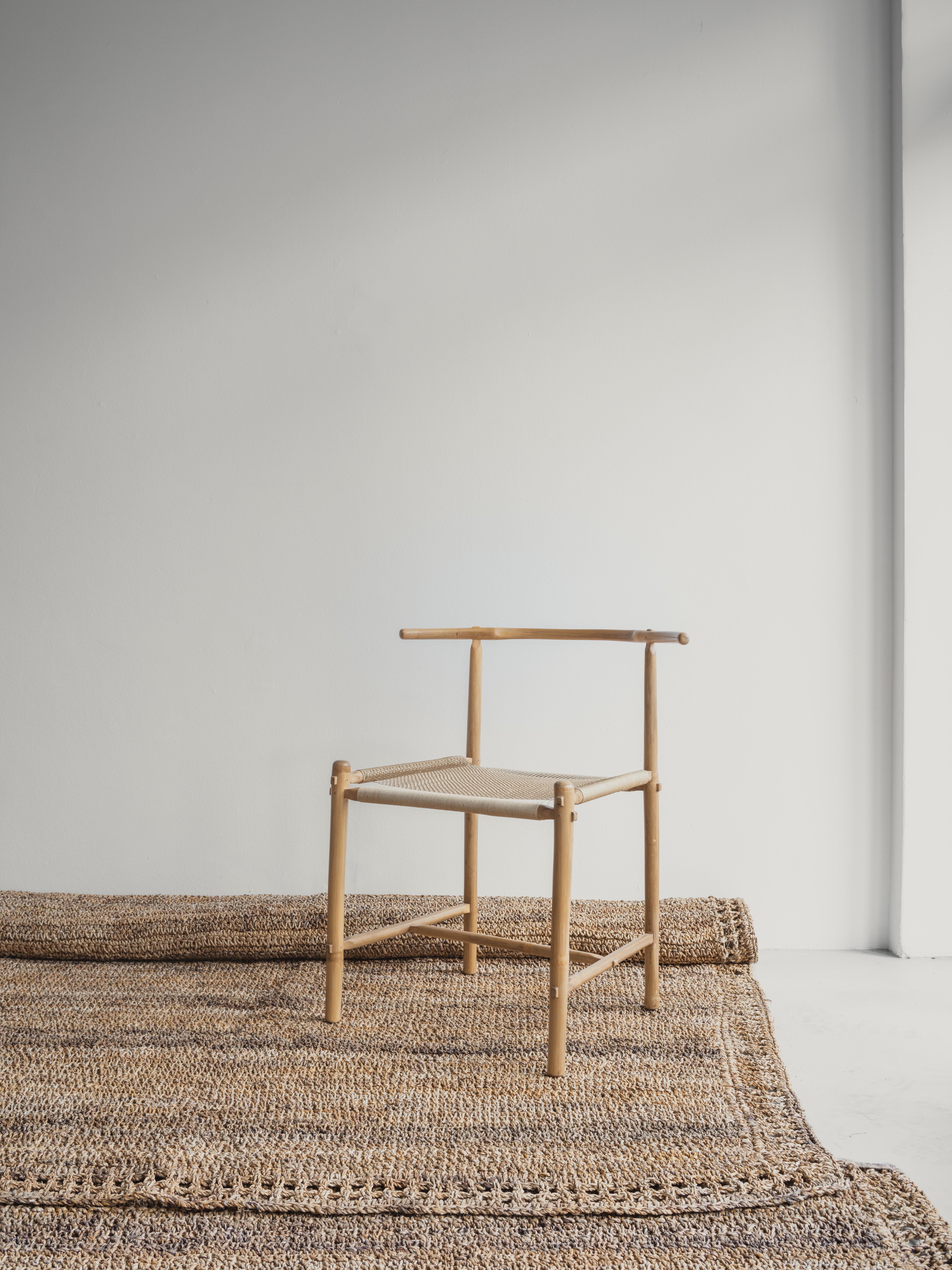 Hand-Woven Bamboo Chair with Woven Seat in Muga Silk Handmade by Studio Mumbai For Sale