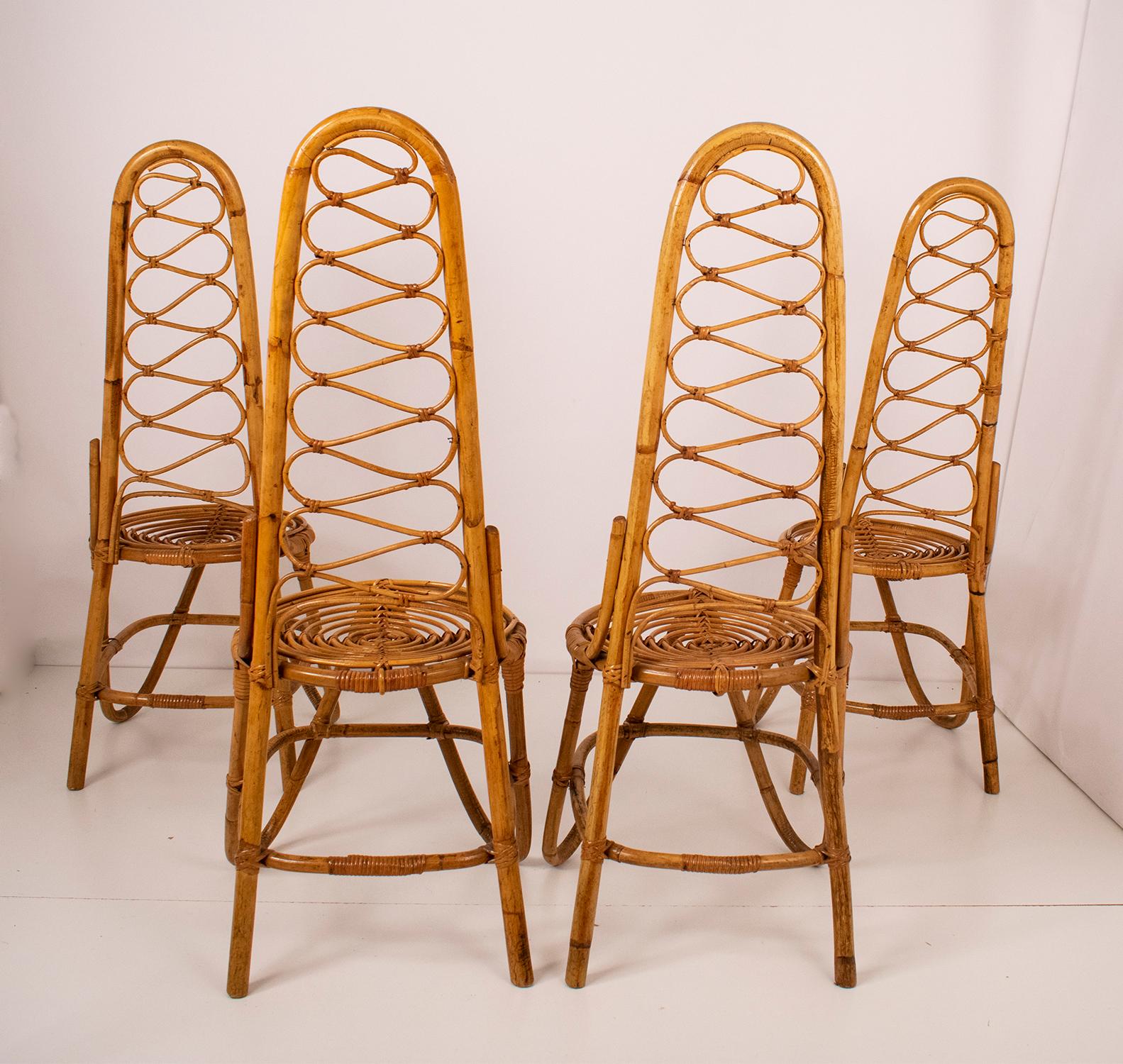 Set of four bamboo chairs. Designed by Dirk Van Sliedrecht.