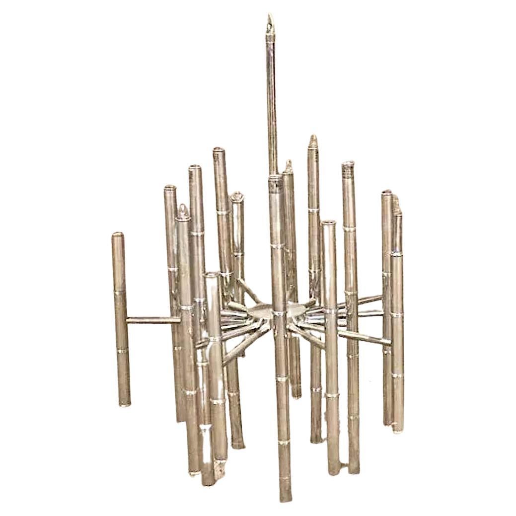 Bamboo Chandelier in Chrome For Sale