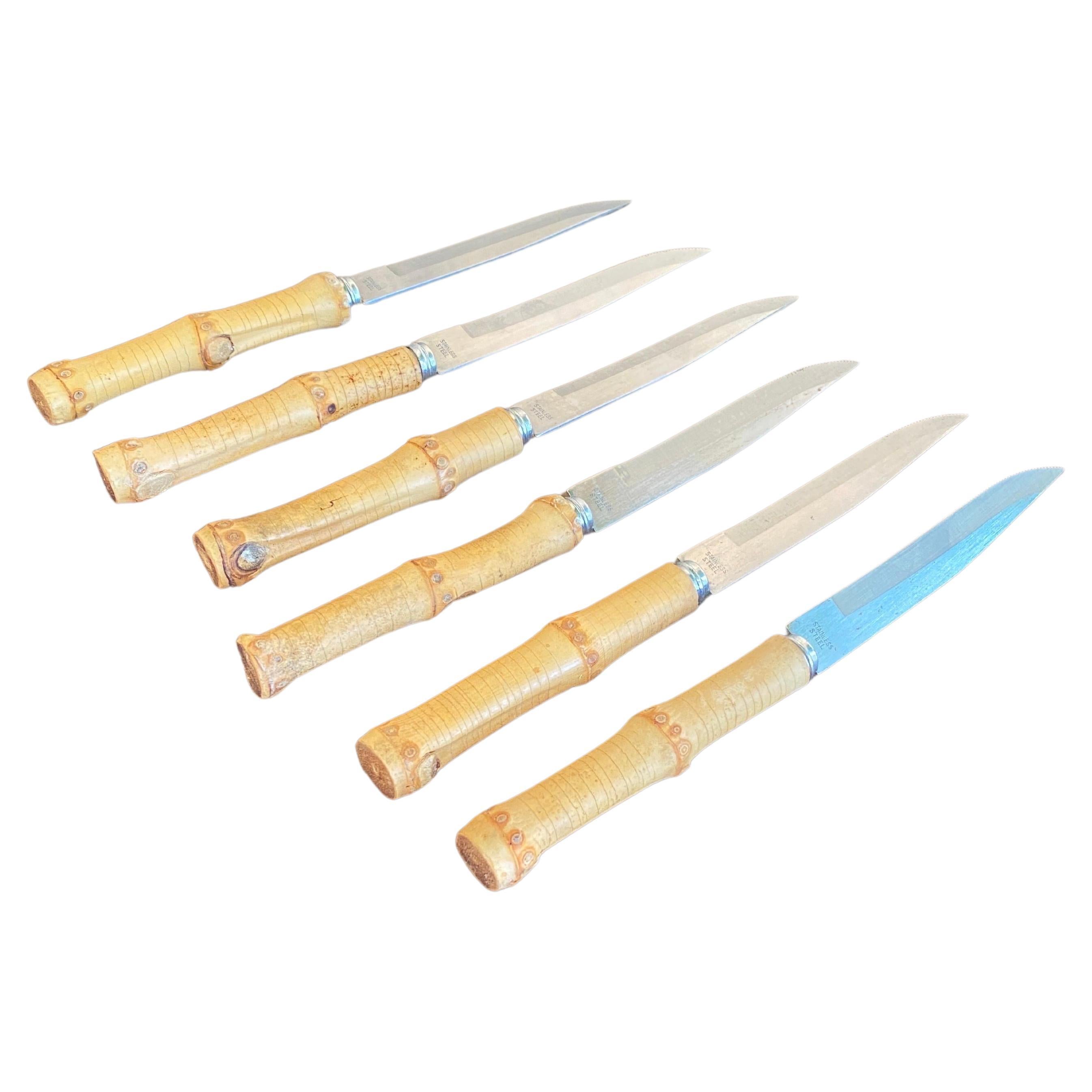 Bamboo Cheese Knifes, Small, Set of 6, Brown Color, France  circa 1960