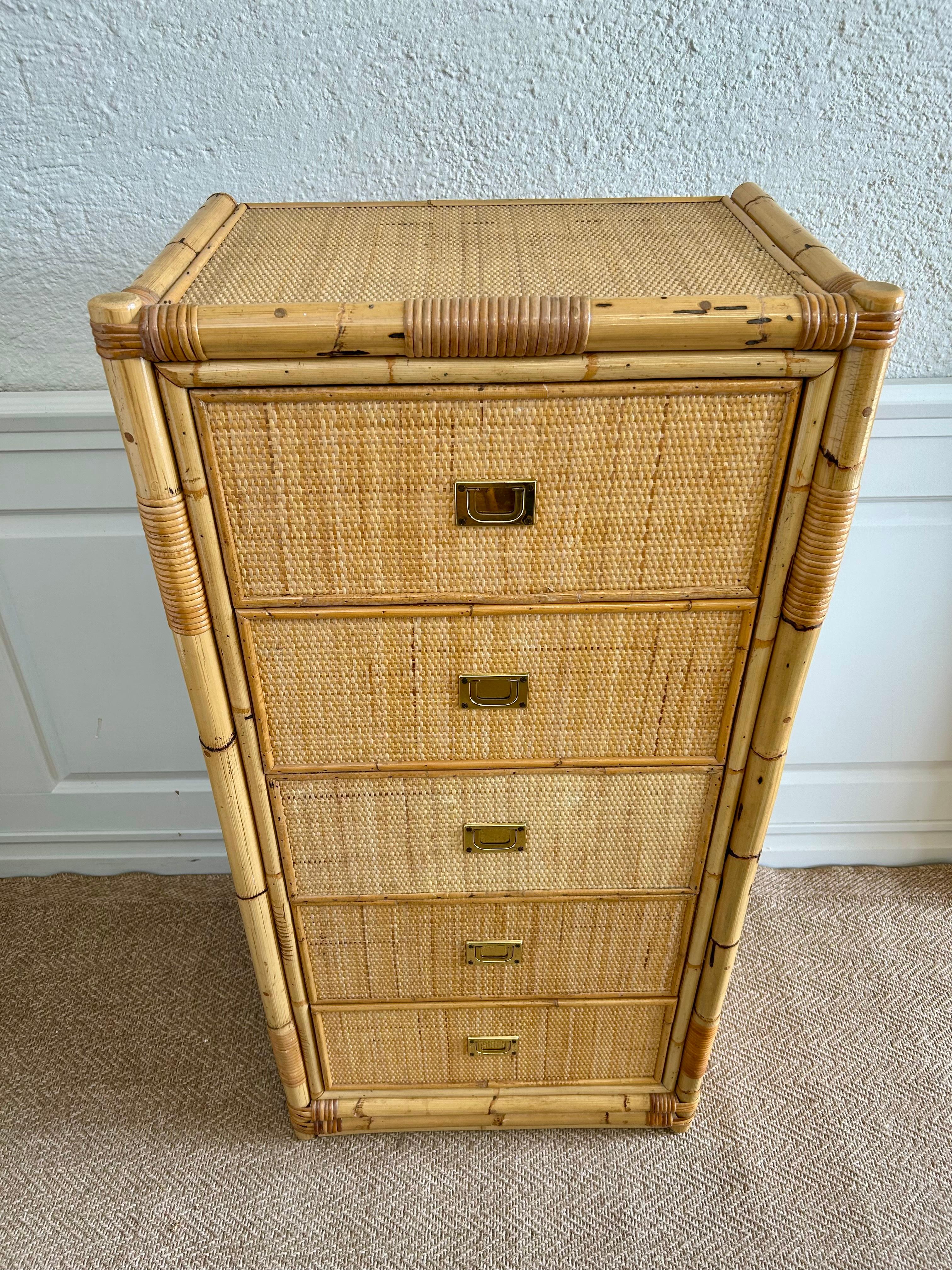Mid-Century moderno Cassettiera in bambù, Italia, metà del secolo scorso, nello stile di Dal Vera, Bo in vendita