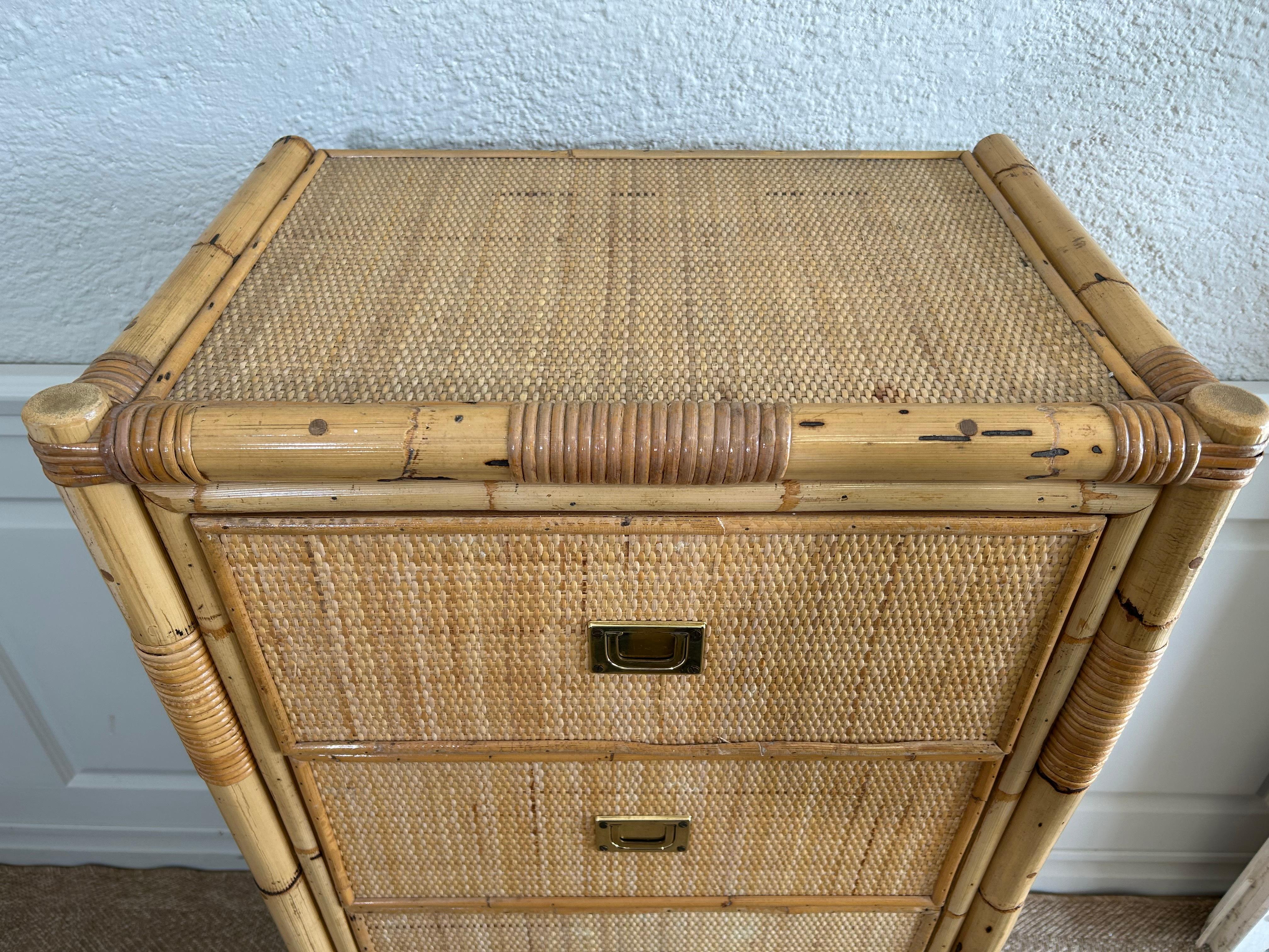Fine XX secolo Cassettiera in bambù, Italia, metà del secolo scorso, nello stile di Dal Vera, Bo in vendita