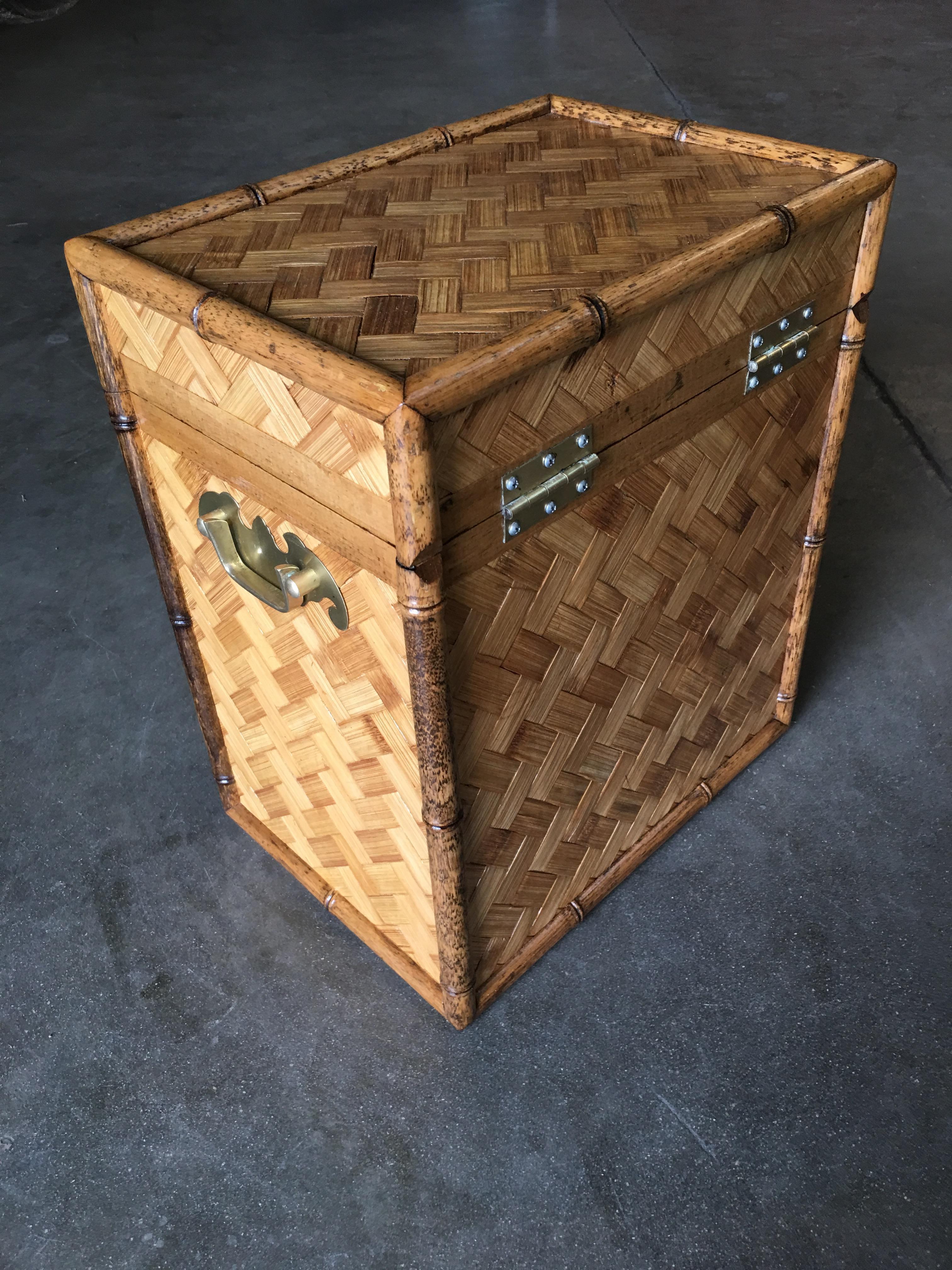 Mid-Century Modern Bamboo Chest with Woven Wicker Cover and Cedar Interior