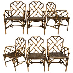 Bamboo Chinese Chippendale Dining Chairs, Set of 6