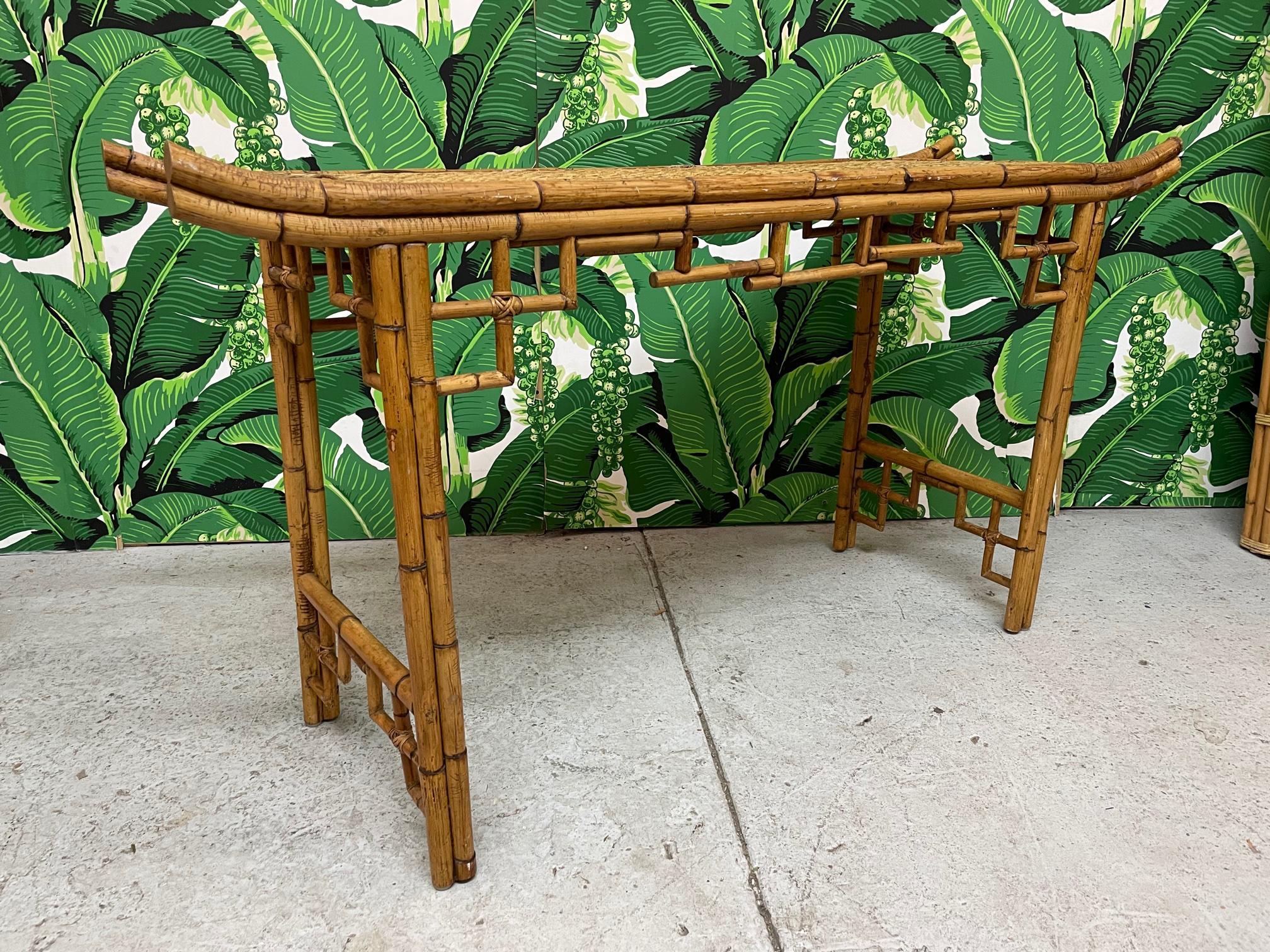 Organic Modern Bamboo Chinoiserie Pagoda Console Table