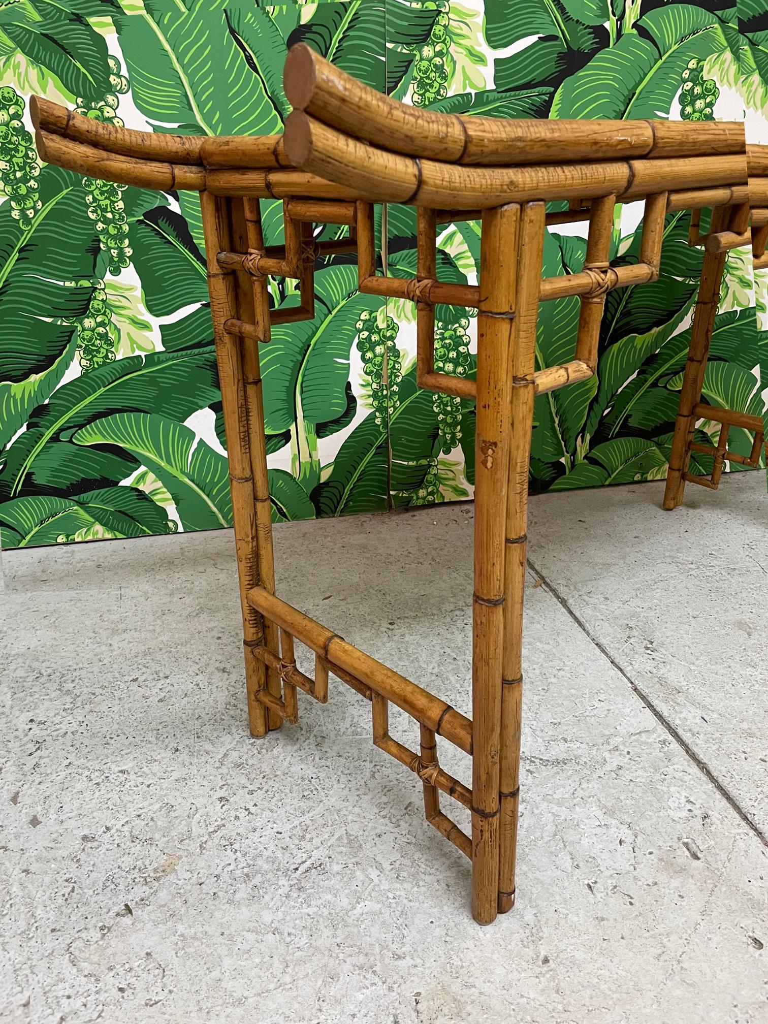 Late 20th Century Bamboo Chinoiserie Pagoda Console Table