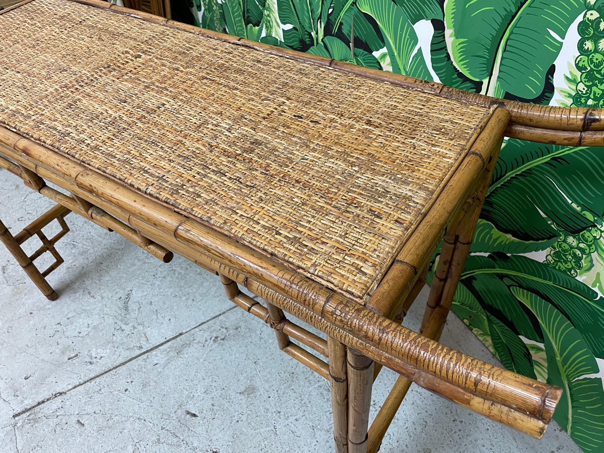 Rattan Bamboo Chinoiserie Pagoda Console Table