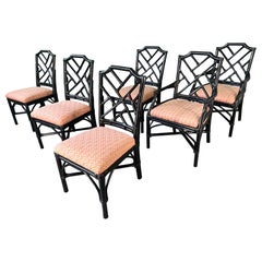 Vintage Bamboo Chinoiserie Style Dining Chairs by Palecek, Set of 6