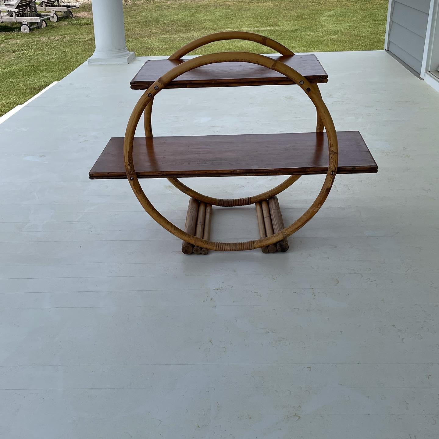 American Bamboo Circular side table with Wood Shelves For Sale