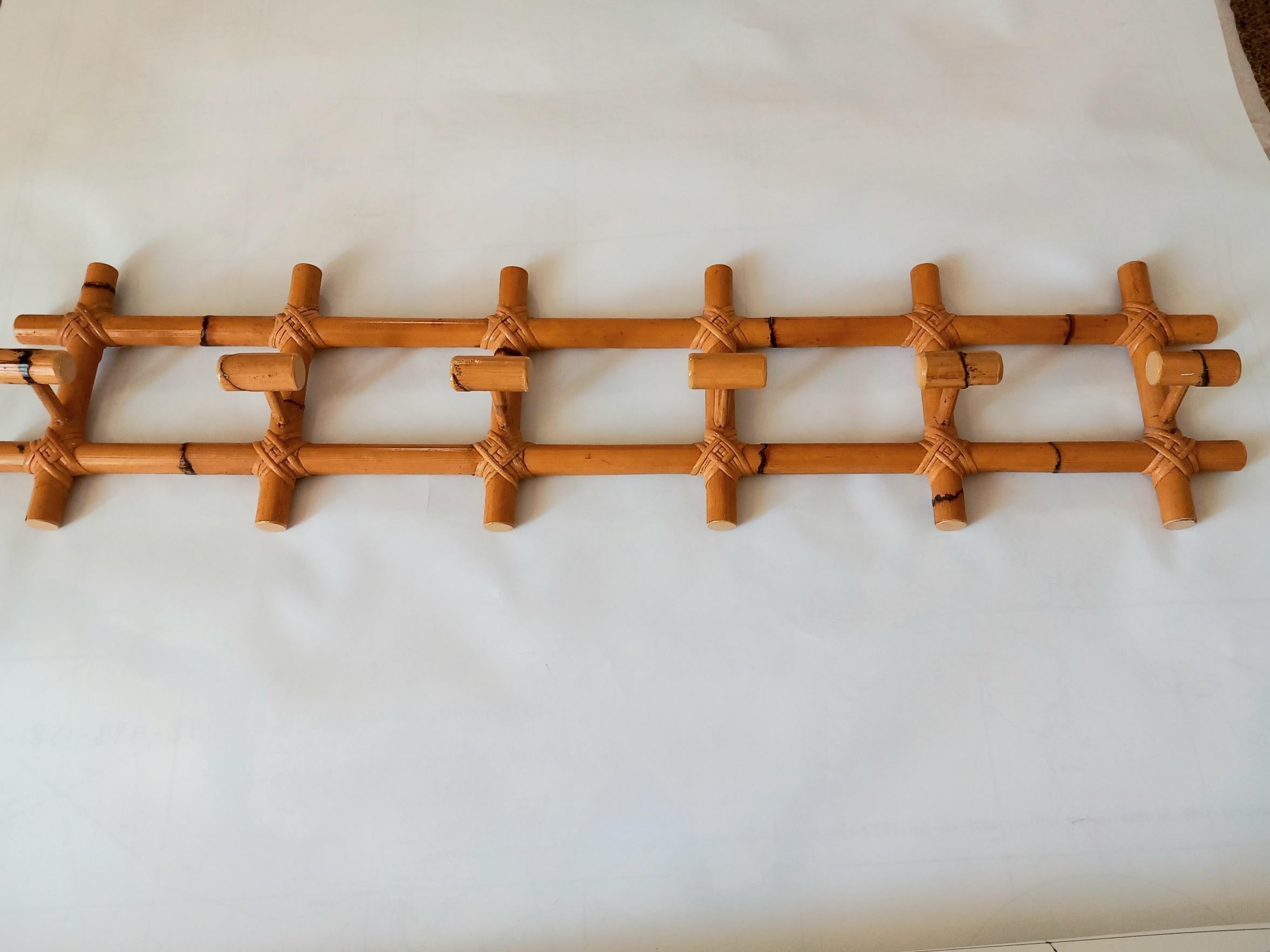 20th Century  Coat Rack Bamboo 6 Hangers Natural Color and Elegant Shape. Spain, Mid-Century For Sale